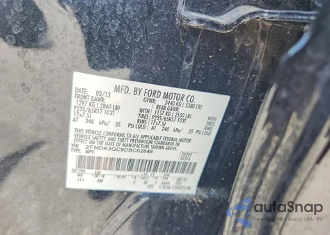 2013 Ford Edge z USA, uszkodzony, nr VIN 2FMDK3GC9DBC02848